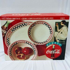 Vintage Coca Cola Stoneware 3 Pc Completer Set 13" Platter 10" Bowl 8" Bowl